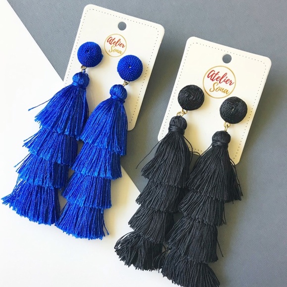 Atelier Sona Jewelry - BLACK tassel earrings